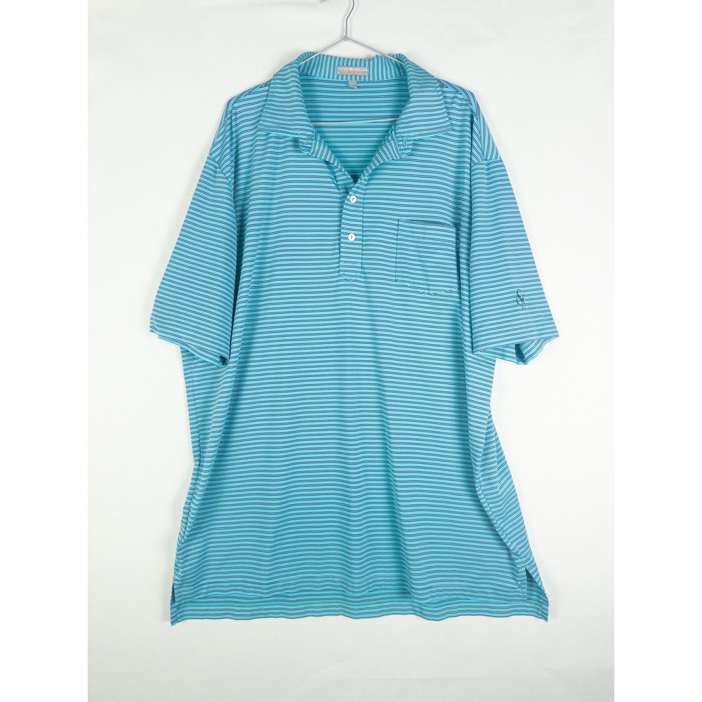 Peter Millar Summer Comfort Golf Polo Mens XL Teal Striped CCC 1929 Country Club